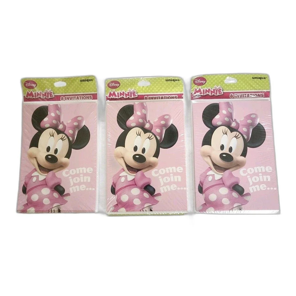3 Packs/ 24 Total Disney Minnie Mouse Party Invitations Unique Brand